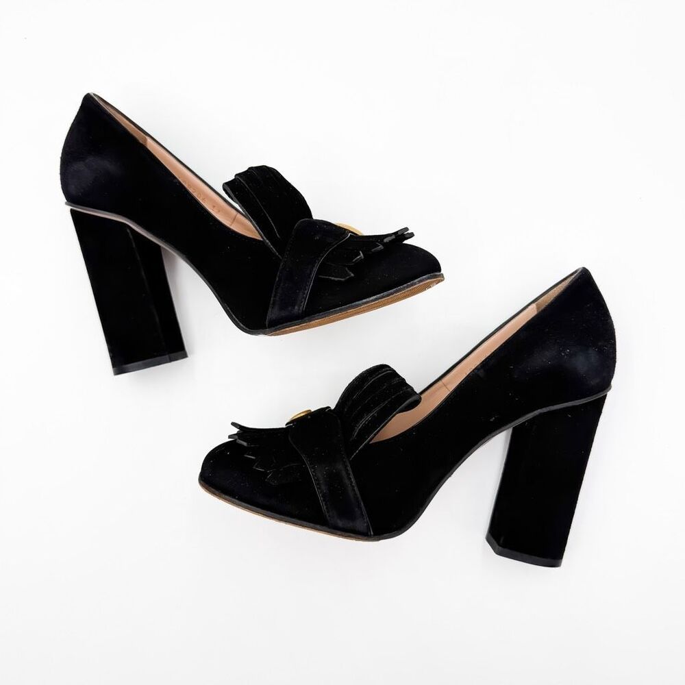 Gucci GG Marmont Fringe Black Loafer Block Heel Pumps EU 37 US 7 - Picture 8 of 16